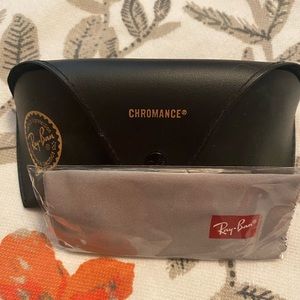 Ray Ban Chromance Black Sunglass Case w cleaning cloth New
